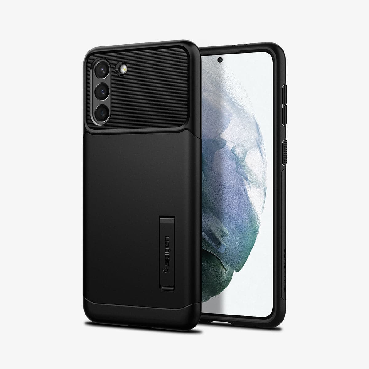 ACS02410 - Galaxy S21 Plus Slim Armor Case in black showing the back and front