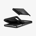 ACS02410 - Galaxy S21 Plus Slim Armor Case in black showing the hard layer of case hovering above the soft layer of case