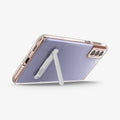 ACS02412 - Galaxy S21 Plus Slim Armor Essential Case in crystal clear showing the back and bottom with device propped up by built in kickstand