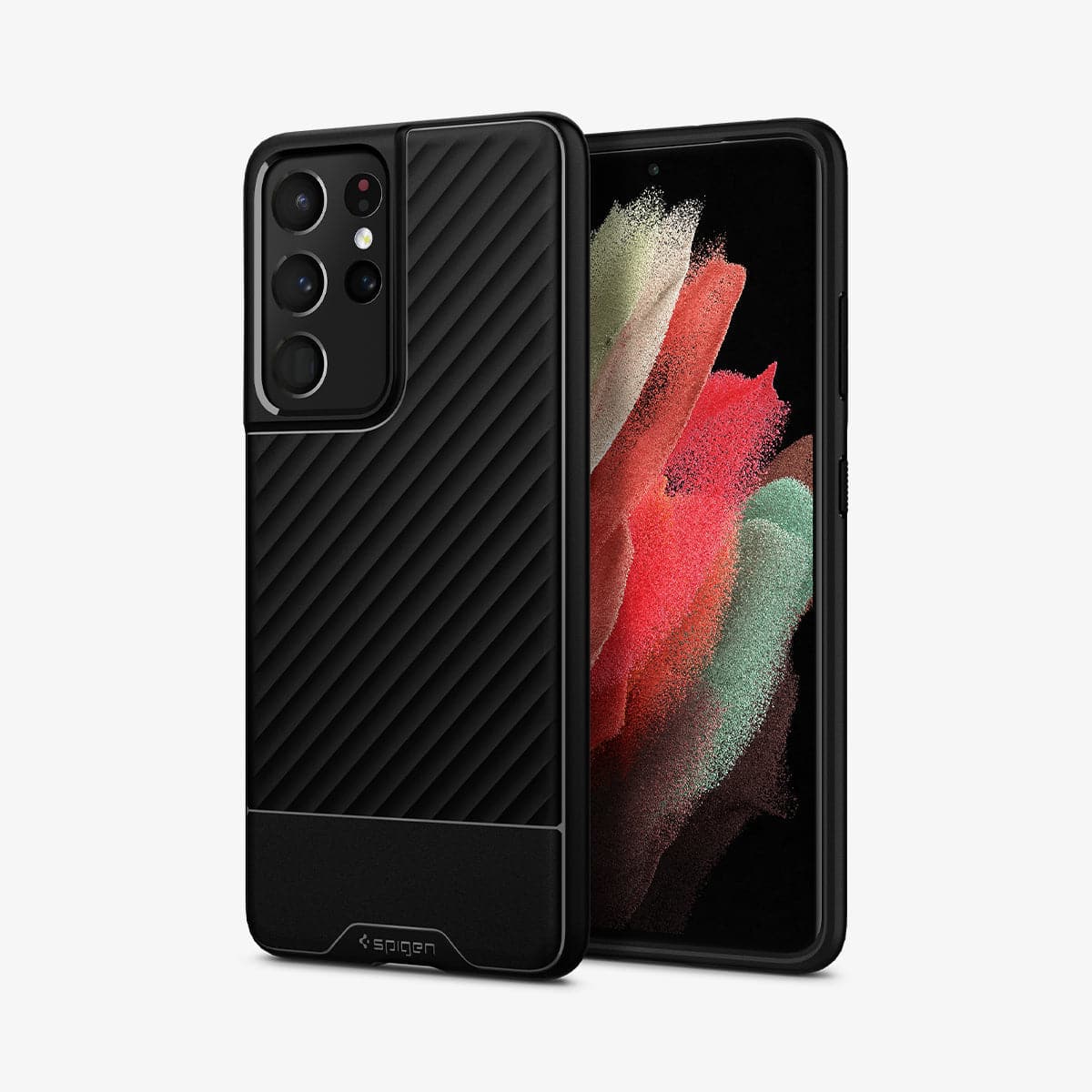 ACS02377 - Galaxy S21 Ultra Core Armor Case in matte black showing the back and front