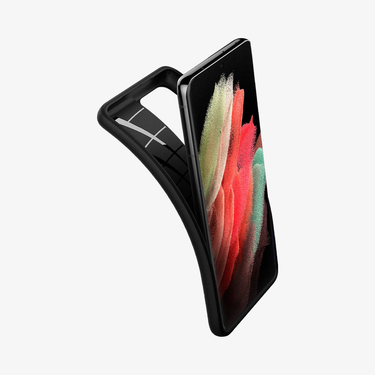 ACS02377 - Galaxy S21 Ultra Core Armor Case in matte black showing the case bending away from the device