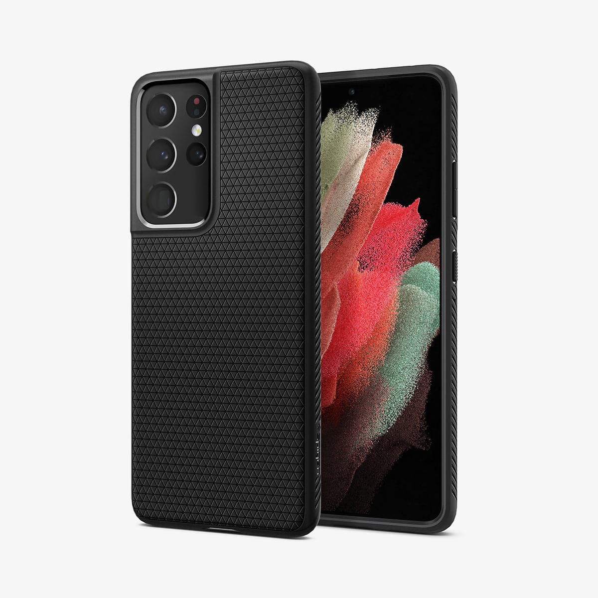 ACS02350 - Galaxy S21 Ultra Liquid Air Case in matte black showing the back and front