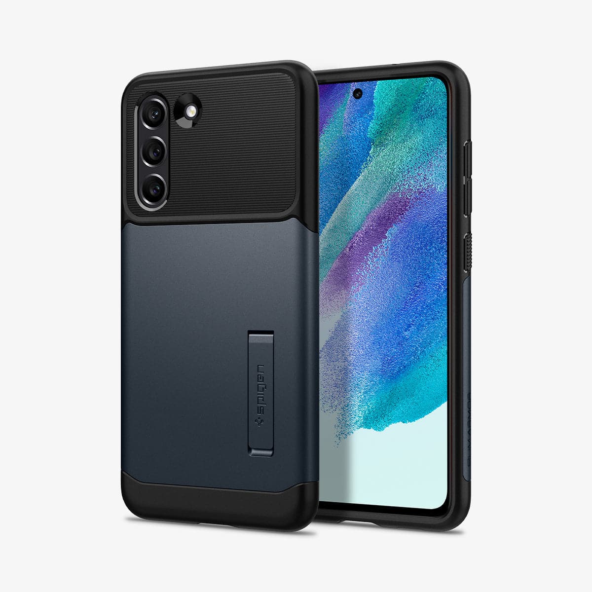 ACS03152 - Galaxy S21 FE Slim Armor Case in metal slate showing the back and front