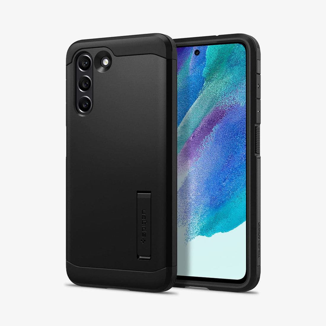 ACS03059 - Galaxy S21 FE Tough Armor Case in black showing the back and front