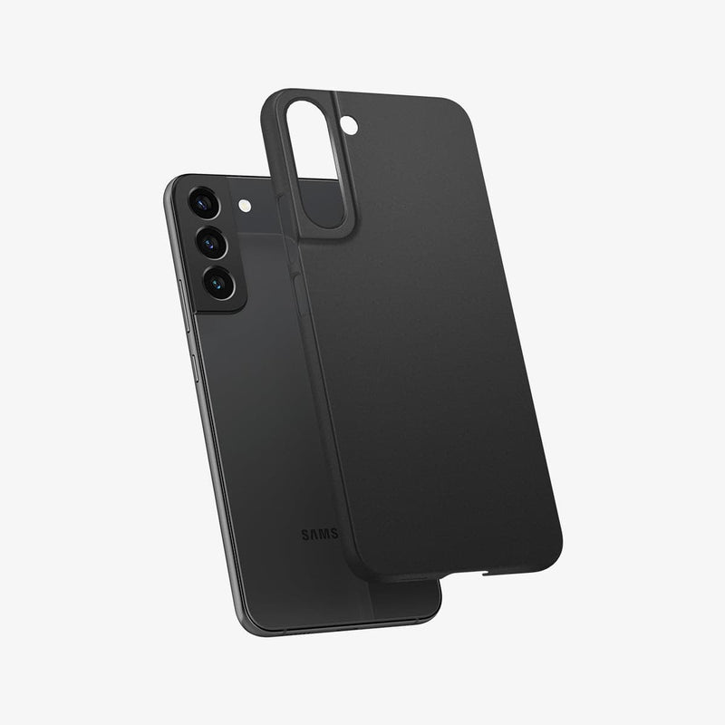 ACS04381 - Galaxy S22 5G Case AirSkin in black showing the back with case hovering away from device