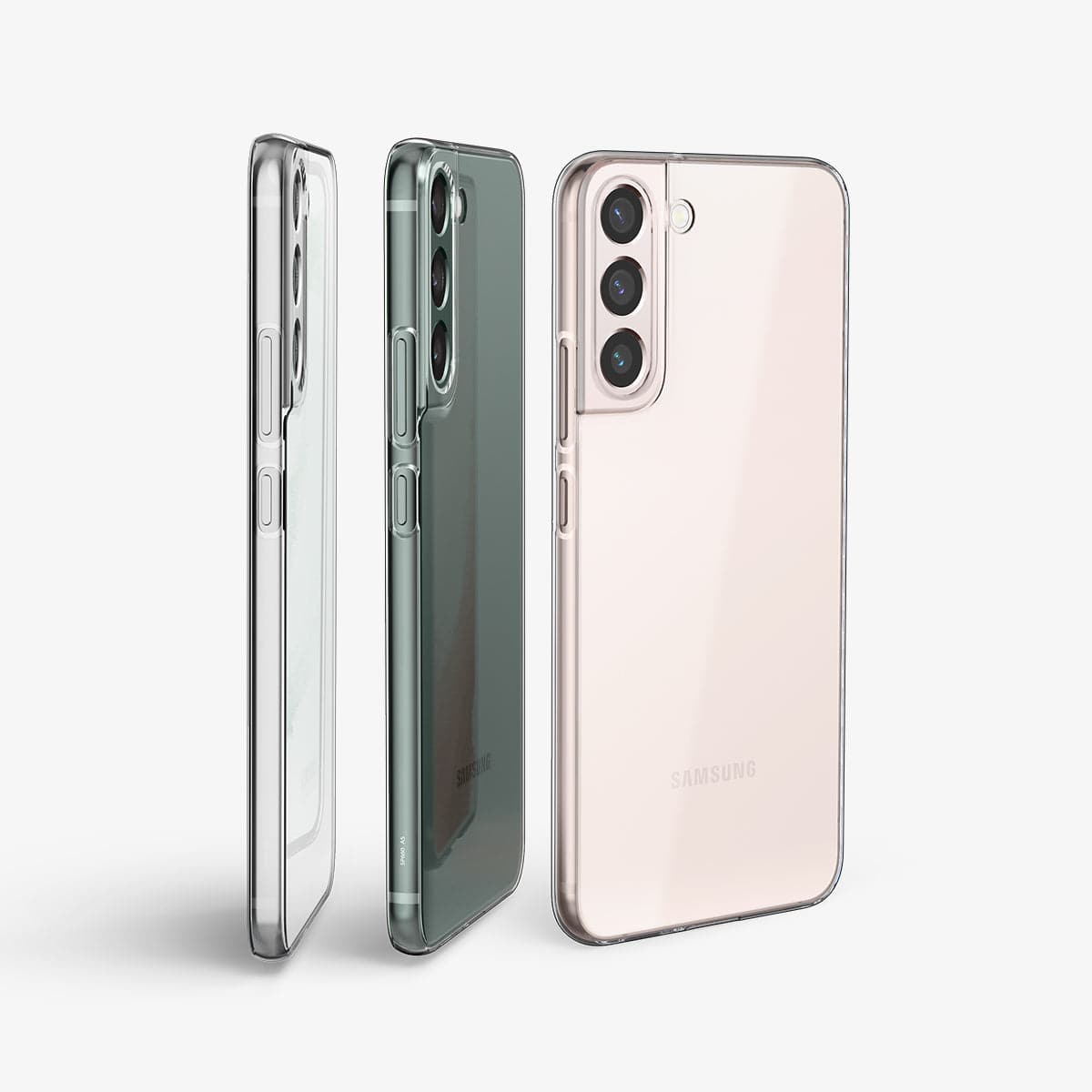 ACS03964 - Galaxy S22 Plus 5G Case AirSkin in crystal clear showing the side and back view angles in multiple color variations