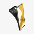 ACS03953 - Galaxy S22 Plus 5G Case Liquid Air in black showing the case bending away from device to show the flexibility
