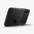 ACS03977 - Galaxy S22 Plus 5G Case Slim Armor in black showing the back and bottom with device propped up by built in kickstand