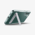ACS03979 - Galaxy S22 Plus 5G Case Slim Armor Essential S in crystal clear showing the device propped up horizontally by built in kickstand