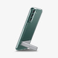 ACS03979 - Galaxy S22 Plus 5G Case Slim Armor Essential S in crystal clear showing the device propped up by built in kickstand