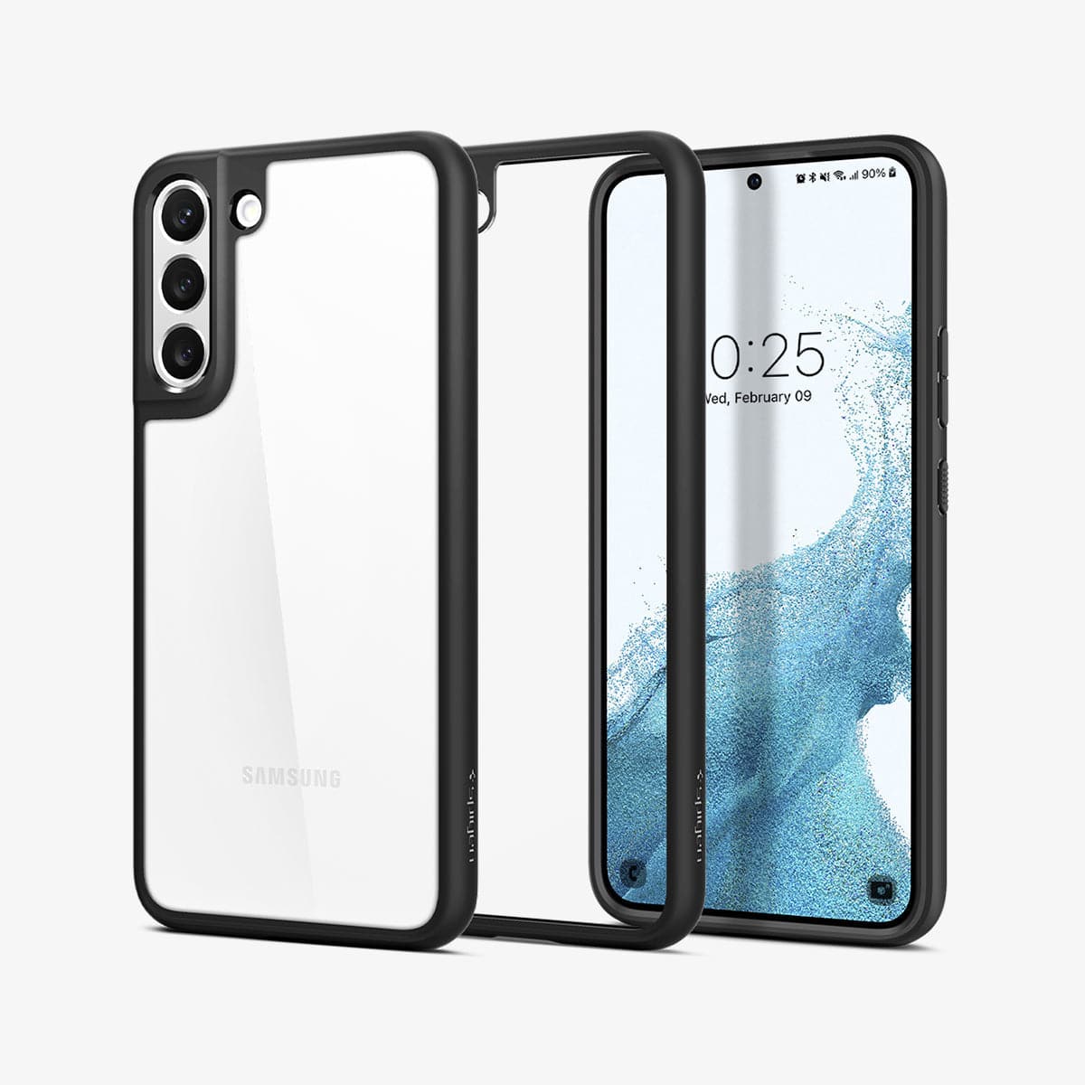ACS03955 - Galaxy S22 Plus 5G Case Ultra Hybrid in matte black showing the back, inside and front