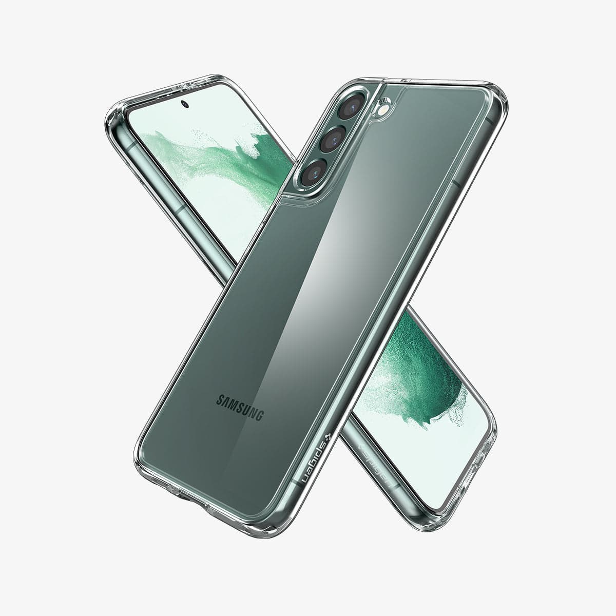 ACS03954 - Galaxy S22 Plus 5G Case Ultra Hybrid in crystal clear showing the back, front and sides