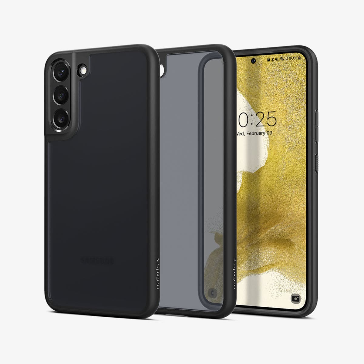 ACS03956 - Galaxy S22 Plus 5G Case Ultra Hybrid Matte in frost black showing the back, inside and front