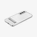 ACS04015 - Galaxy S22 5G Case Slim Armor Essential S in crystal clear showing the back, side and bottom with device laying flat