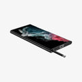 ACS04383 - Galaxy S22 Ultra 5G Case AirSkin in black showing the front, side and bottom with s pen sticking out of slot