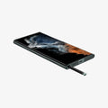 ACS04394 - Galaxy S22 Ultra 5G Case AirSkin in abyss green showing the front, side and bottom with s pen sticking out of slot