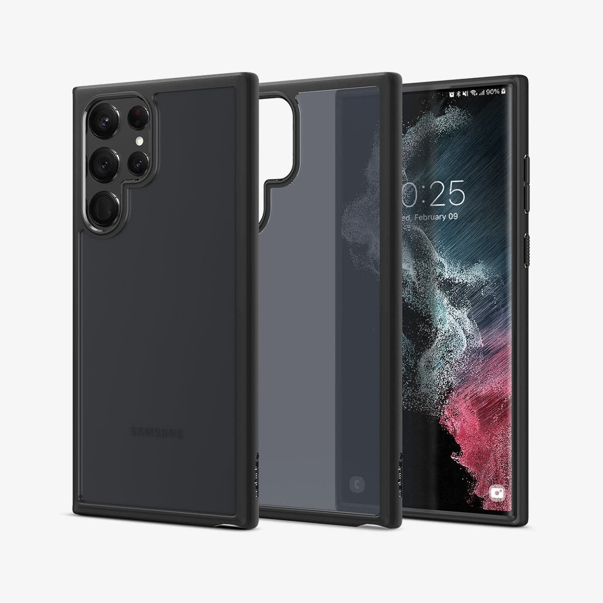 ACS03920 - Galaxy S22 Ultra 5G Case Ultra Hybrid Matte in frost black showing the back, inside and front