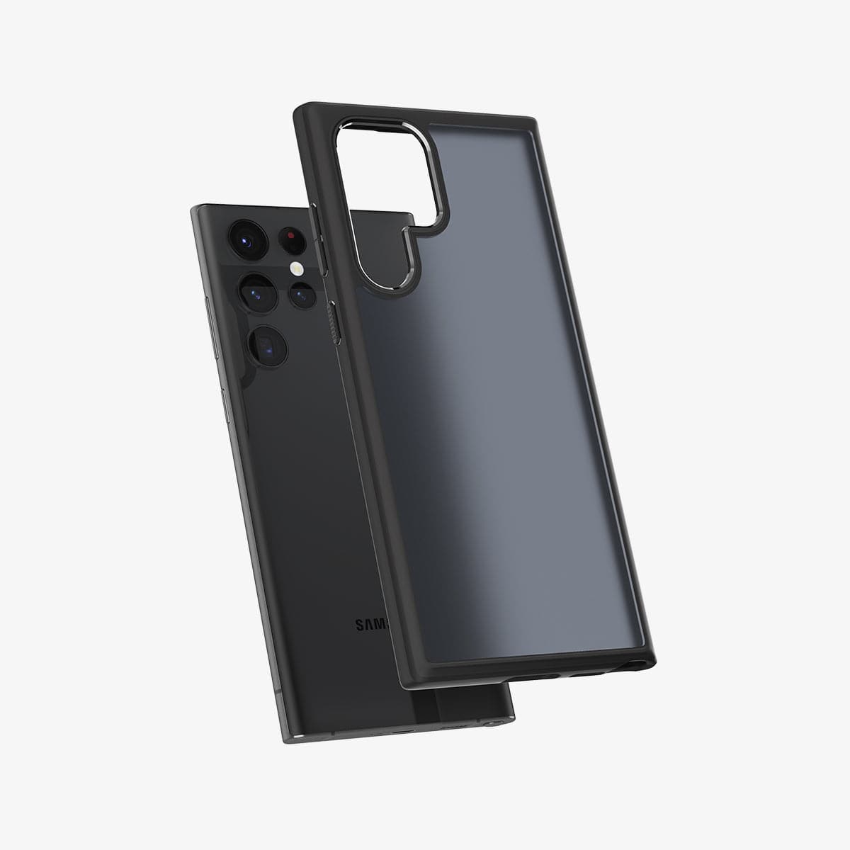 ACS03920 - Galaxy S22 Ultra 5G Case Ultra Hybrid Matte in frost black showing the back with case hovering away from device
