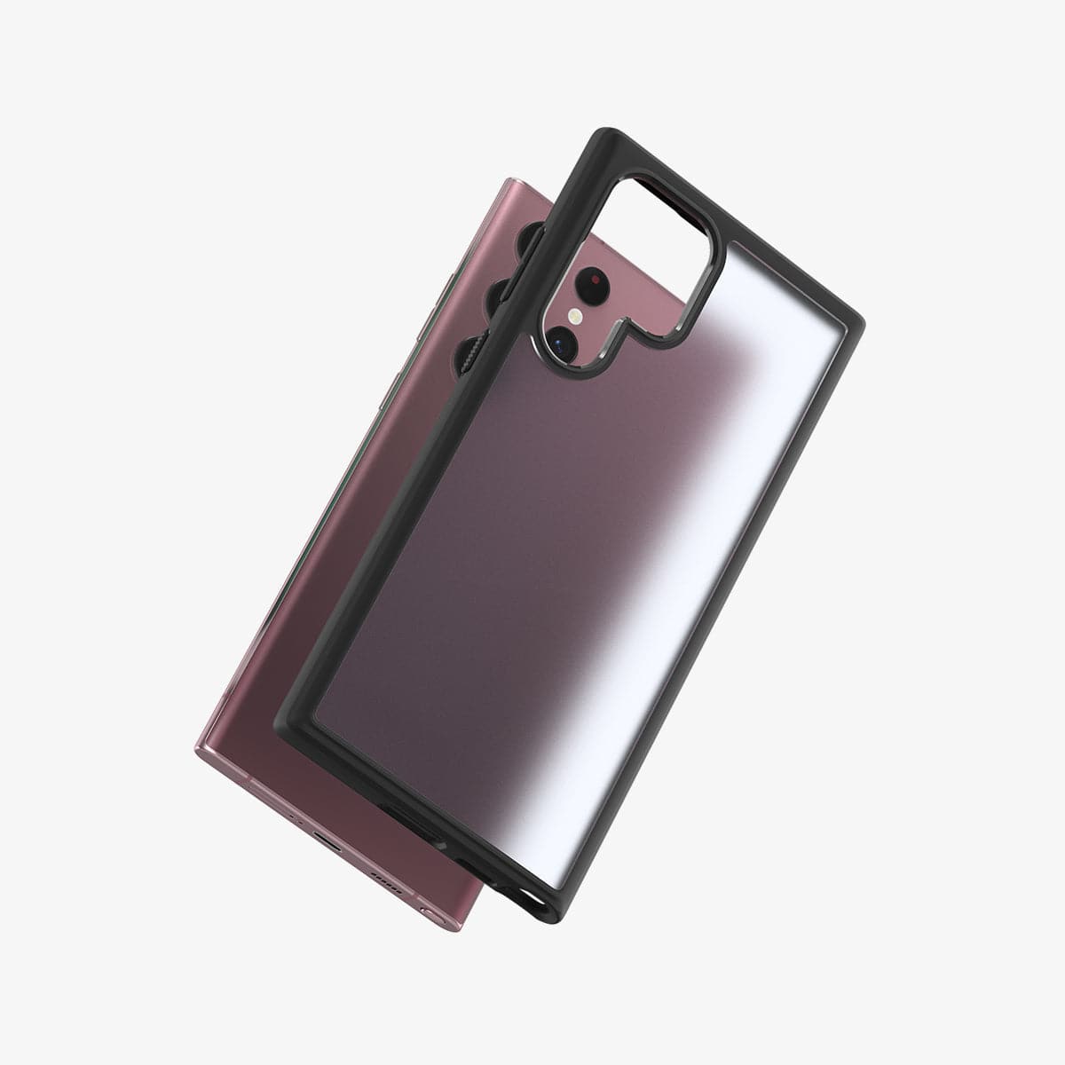ACS03920 - Galaxy S22 Ultra 5G Case Ultra Hybrid Matte in frost black showing the back and partial bottom with case hovering away from device