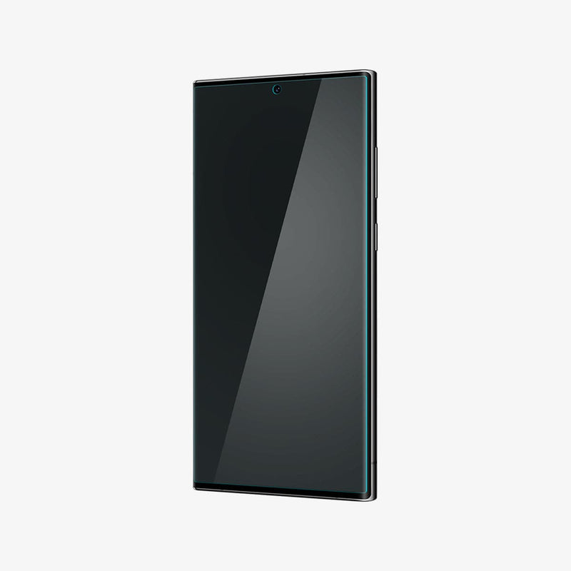 AFL04137 - Galaxy S22 Ultra 5G Screen Protector Neo Flex applied on the front device screen angled with screen off