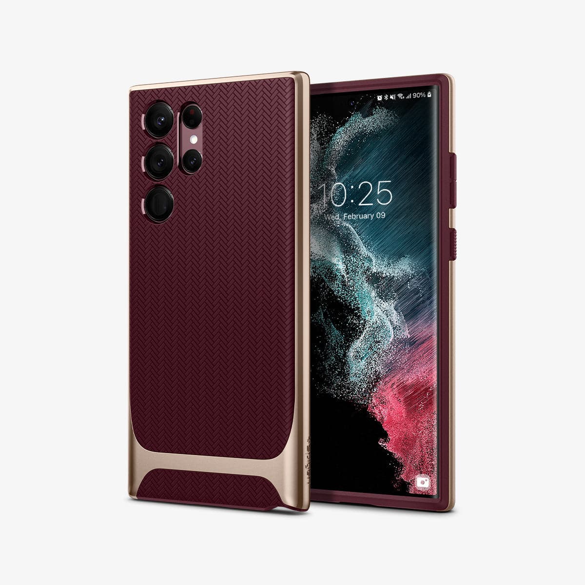 ACS04382 - Galaxy S22 Ultra 5G Case Neo Hybrid in burgundy showing the back and front