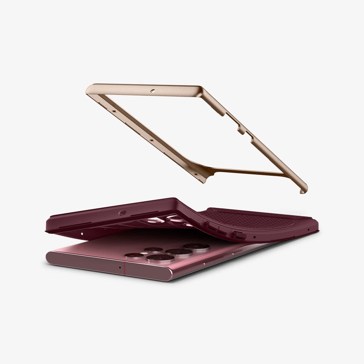 ACS04382 - Galaxy S22 Ultra 5G Case Neo Hybrid in burgundy showing the flexible TPU and hard PC bumper