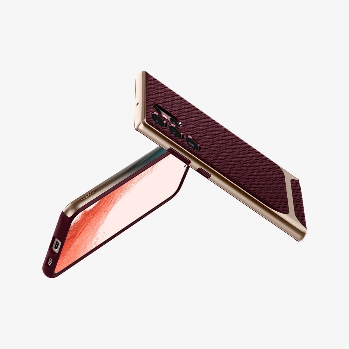 ACS04382 - Galaxy S22 Ultra 5G Case Neo Hybrid in burgundy showing the back, front and sides