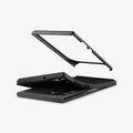 ACS03926 - Galaxy S22 Ultra 5G Case Neo Hybrid in gunmetal showing the flexible TPU and hard PC bumper