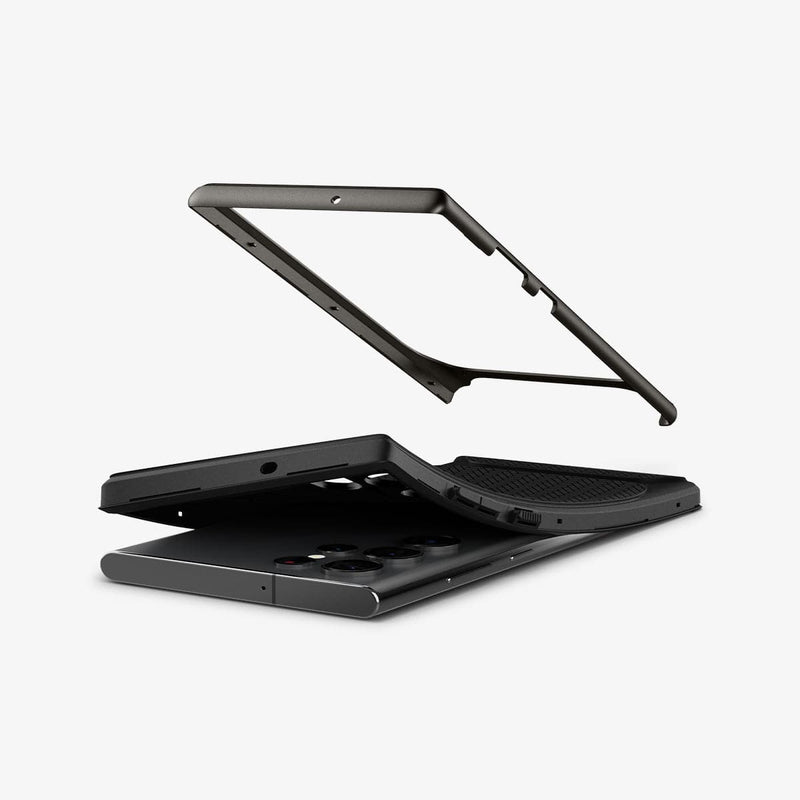 ACS03926 - Galaxy S22 Ultra 5G Case Neo Hybrid in gunmetal showing the flexible TPU and hard PC bumper
