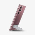 ACS03945 - Galaxy S22 Ultra 5G Case Slim Armor Essential S in crystal clear showing the phone propped up vertically with kickstand