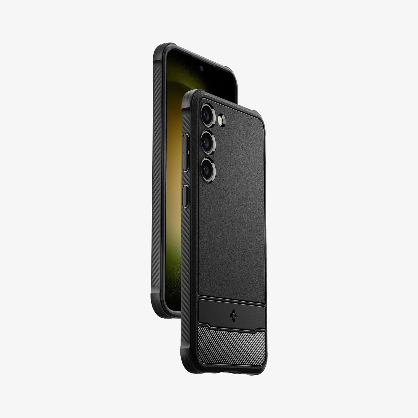 ACS05665 - Galaxy S23 Plus Case Rugged Armor in matte black showing the sides, partial front and back