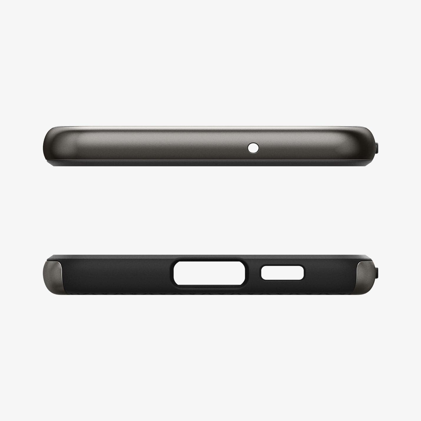 ACS05722 - Galaxy S23 Case Neo Hybrid in gunmetal showing the top and bottom with precise cutouts