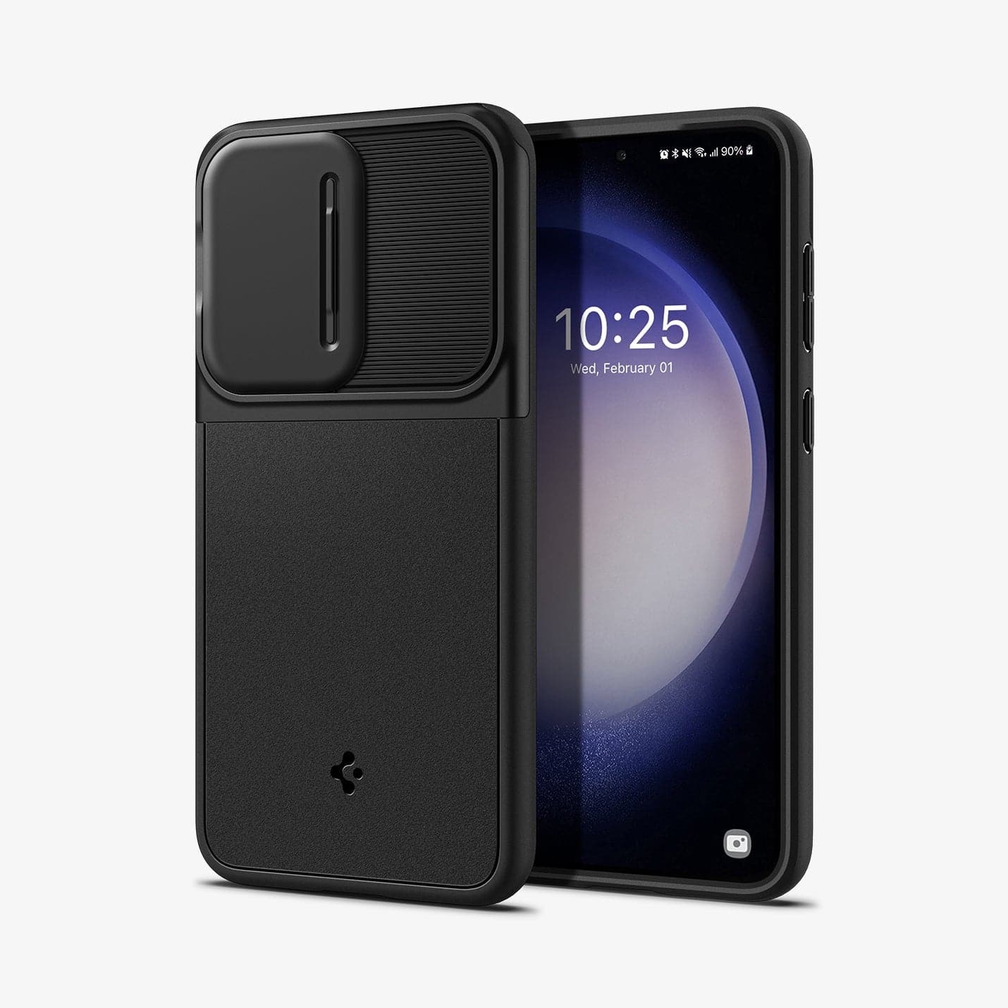 ACS05687 - Galaxy S23 Plus Case Optik Armor in black showing the back and front