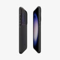 ACS05687 - Galaxy S23 Plus Case Optik Armor in black showing the sides, partial back and front