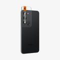 AGL05962 - Galaxy S23 Plus / S23 EZ Fit Optik Pro Lens Protector in black showing the ez fit tray on camera lens and back partial side view