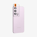 AGL06171 - Galaxy S23 Plus / S23 EZ Fit Optik Pro Lens Protector in lavender showing the ez fit tray on camera lens and back partial side view