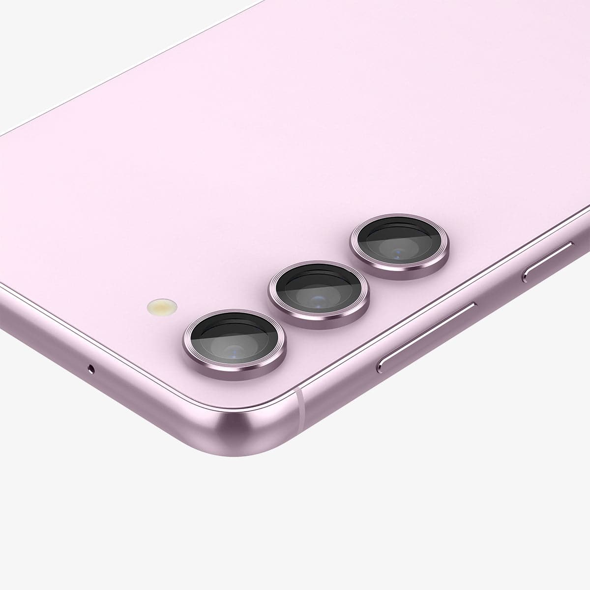 AGL06171 - Galaxy S23 Plus / S23 EZ Fit Optik Pro Lens Protector in lavender showing the device laying flat and zoomed in on camera lens