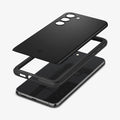 ACS05661 - Galaxy S23 Plus Case Thin Fit in black showing the multiple layers of back of case hovering above device