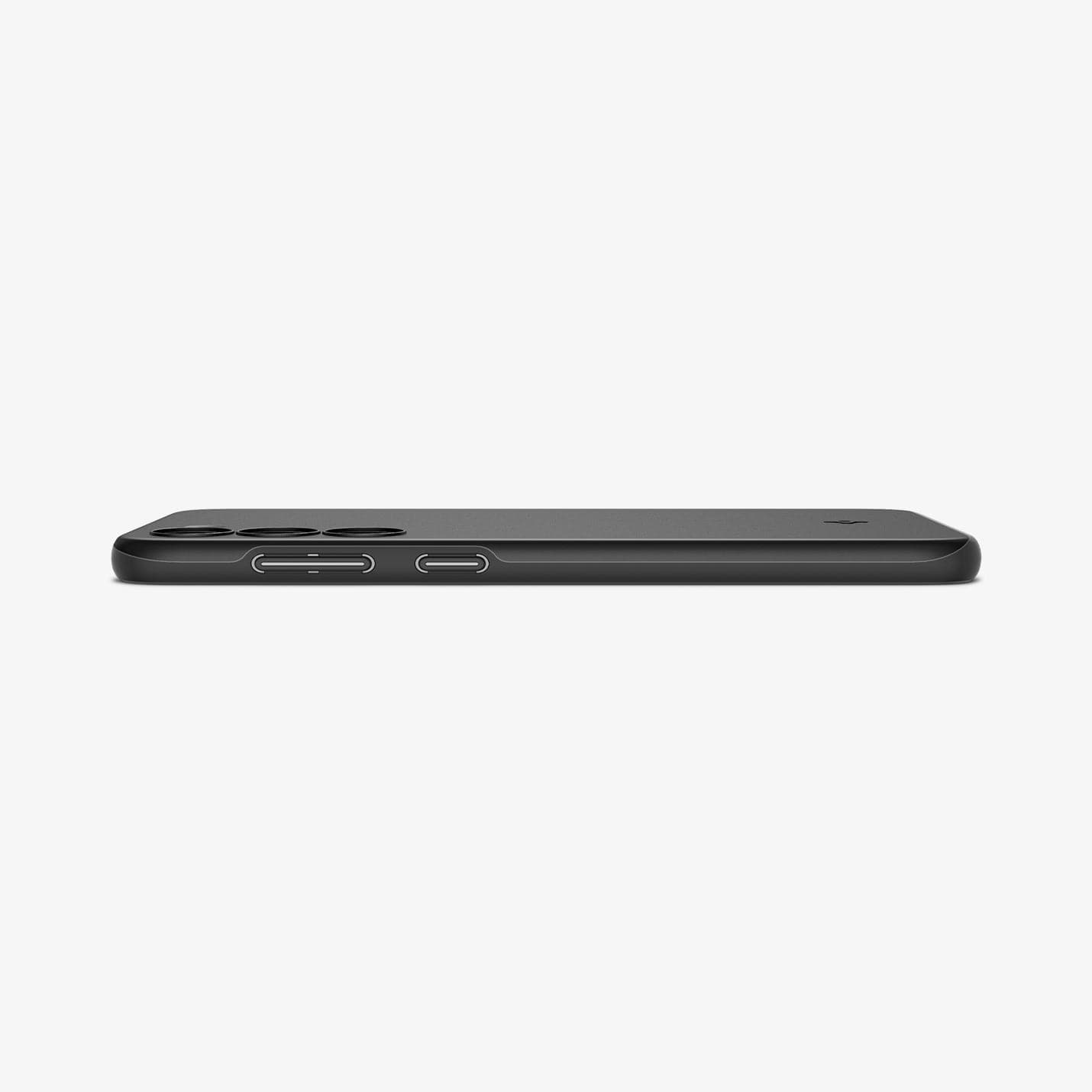 ACS05661 - Galaxy S23 Plus Case Thin Fit in black showing the side and partial back with device laying flat