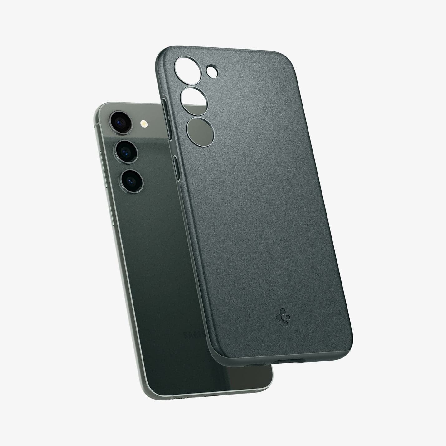 ACS06084 - Galaxy S23 Case Thin Fit in abyss green showing the back with case hovering away from device
