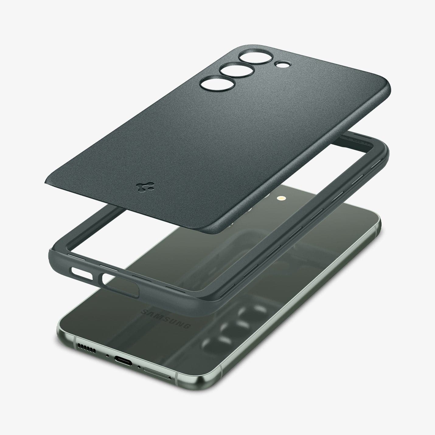 ACS06084 - Galaxy S23 Case Thin Fit in abyss green showing the multiple layers of back hovering above device