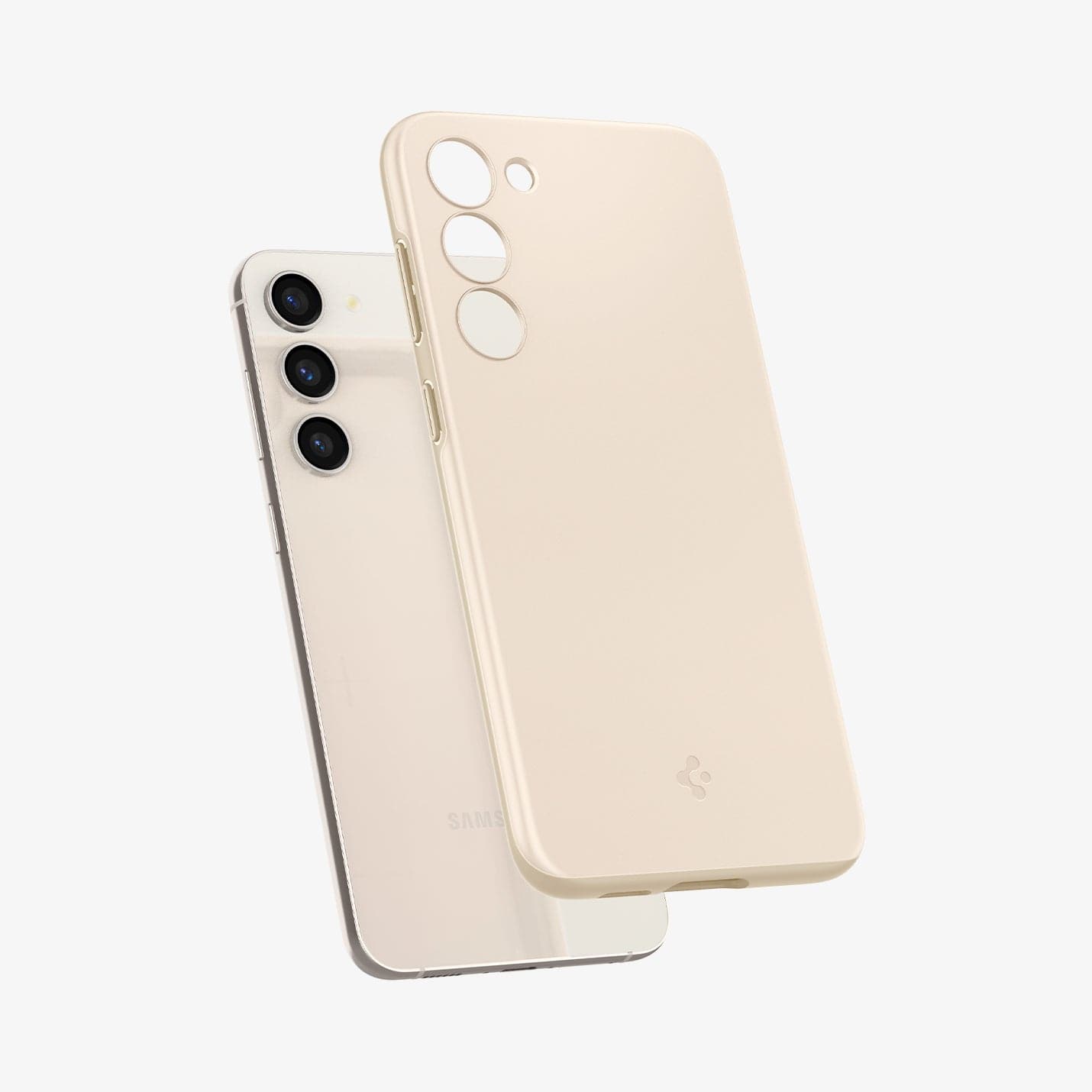 ACS06083 - Galaxy S23 Case Thin Fit in pearled ivory showing the back with case hovering away from device