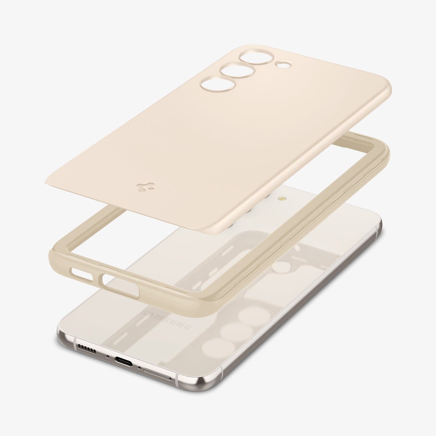 ACS06083 - Galaxy S23 Case Thin Fit in pearled ivory showing the multiple layers of case hovering above device