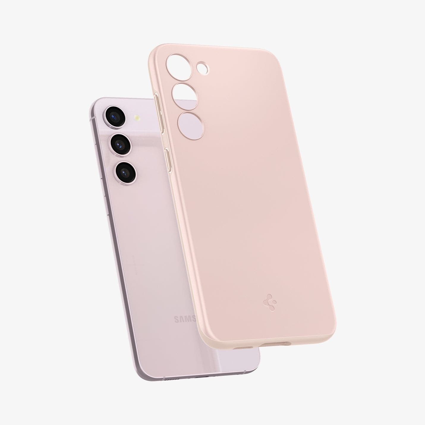 ACS06085 - Galaxy S23 Case Thin Fit in pink sand showing the back with case hovering away from device