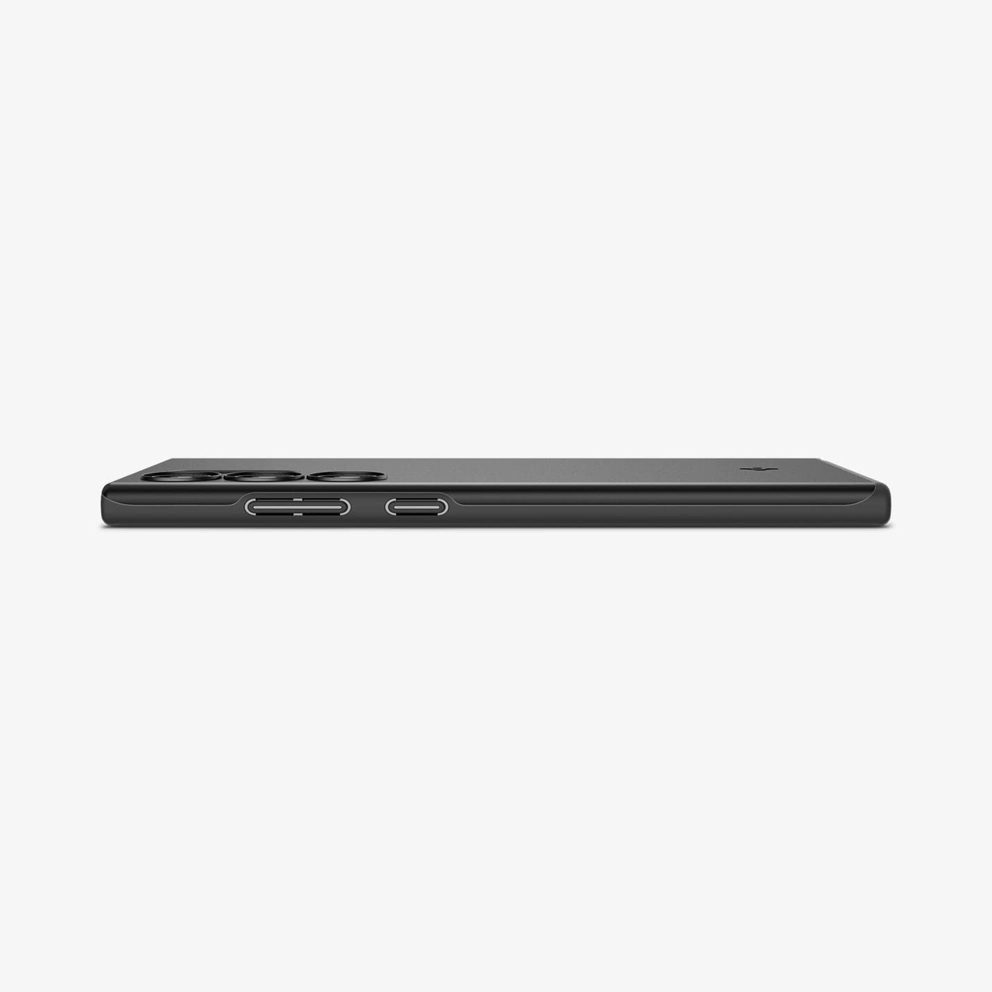 ACS05609 - Galaxy S23 Ultra Case Thin Fit in black showing the side and partial back with device laying flat