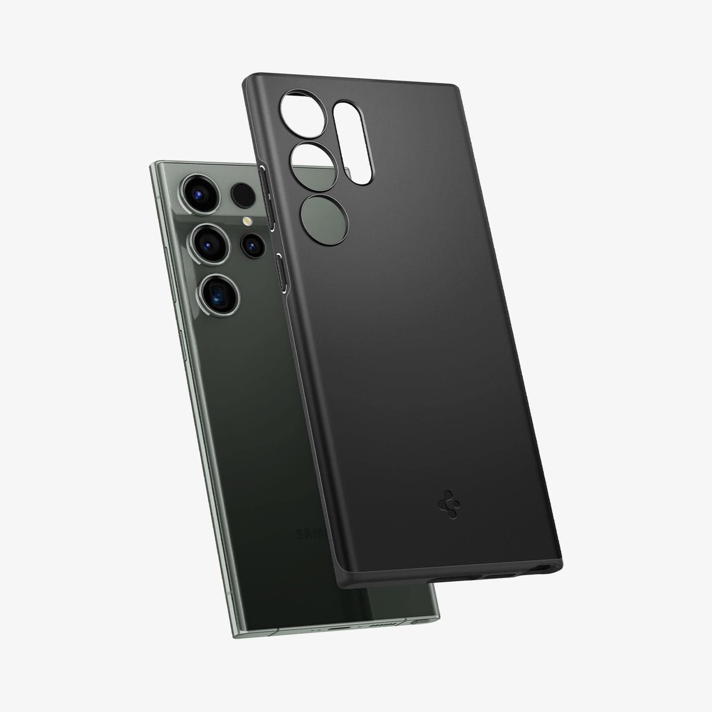 ACS05609 - Galaxy S23 Ultra Case Thin Fit in black showing the back with case hovering away from device