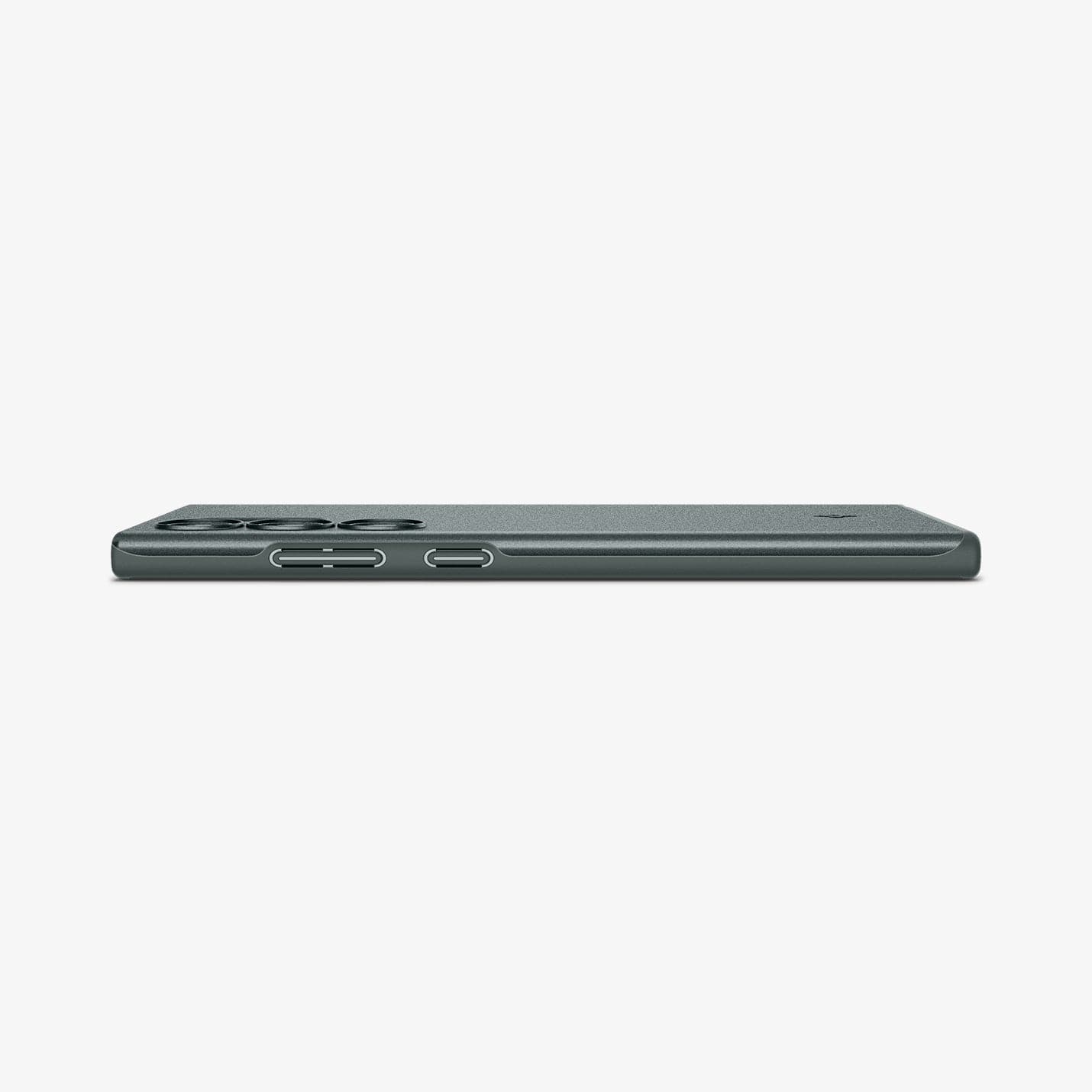 ACS06077 - Galaxy S23 Ultra Case Thin Fit in abyss green showing the side and partial back with device laying flat