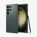 ACS06077 - Galaxy S23 Ultra Case Thin Fit in abyss green showing the back and front with s pen leaning against device