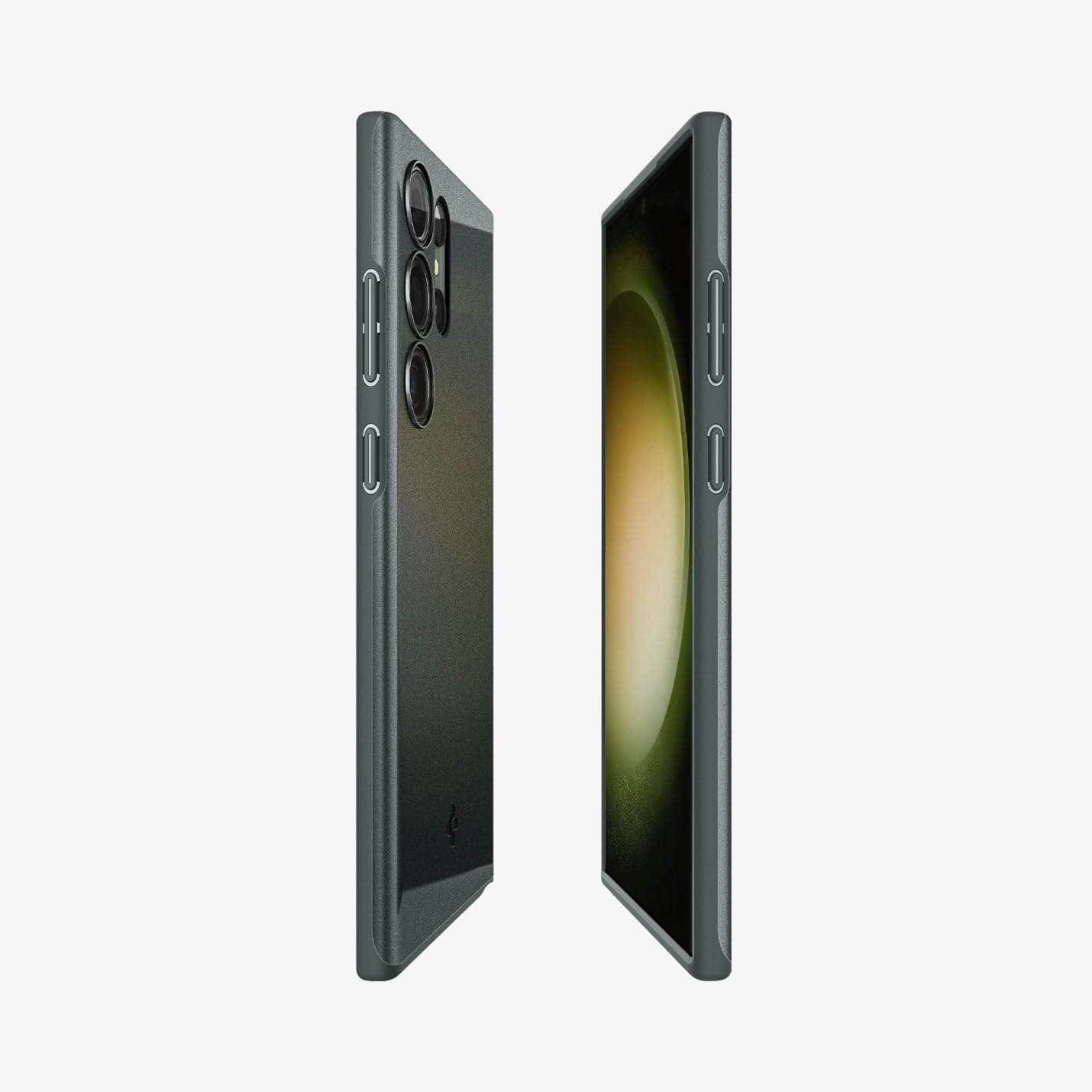ACS06077 - Galaxy S23 Ultra Case Thin Fit in abyss green showing the sides, partial back and front
