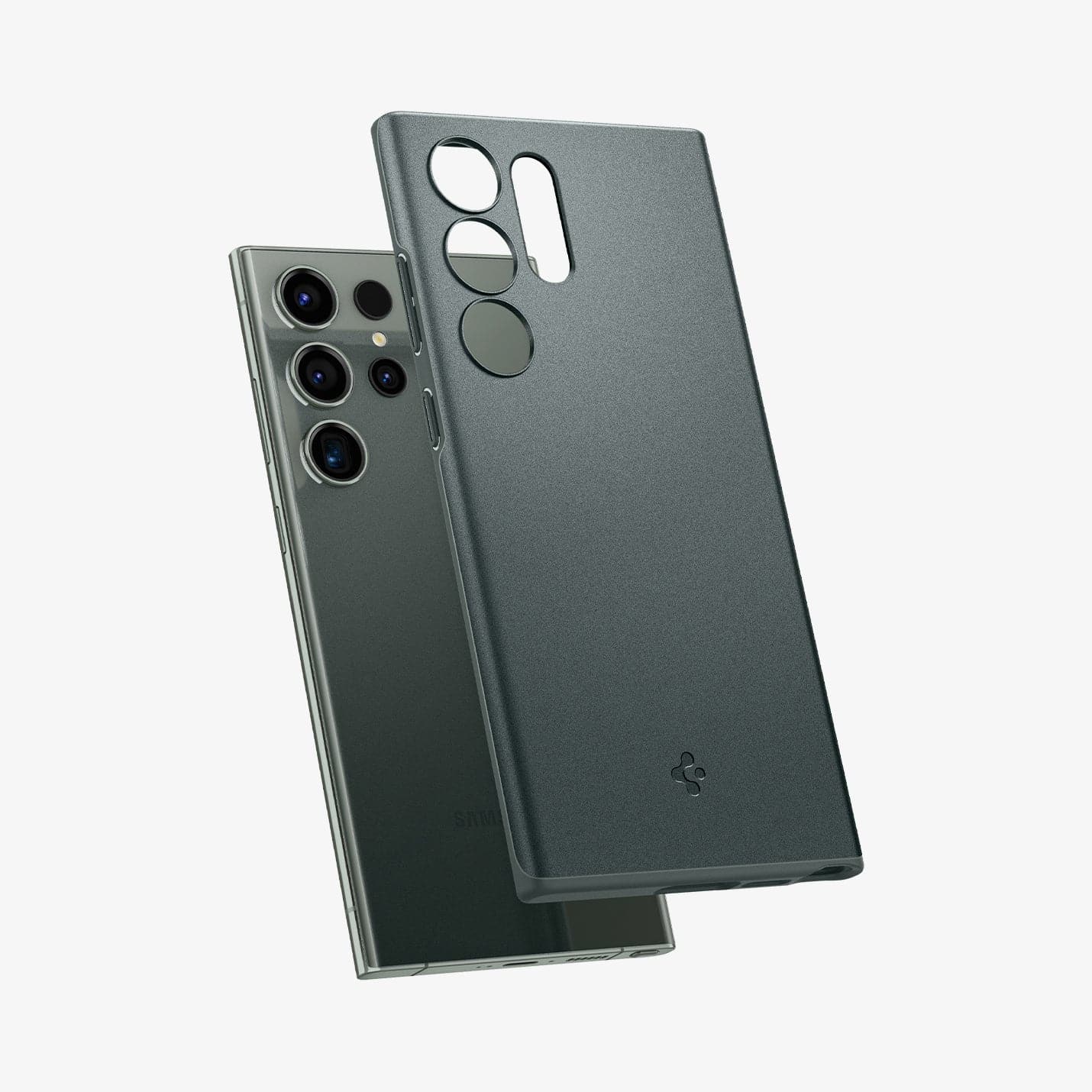 ACS06077 - Galaxy S23 Ultra Case Thin Fit in abyss green showing the back with case hovering away from device